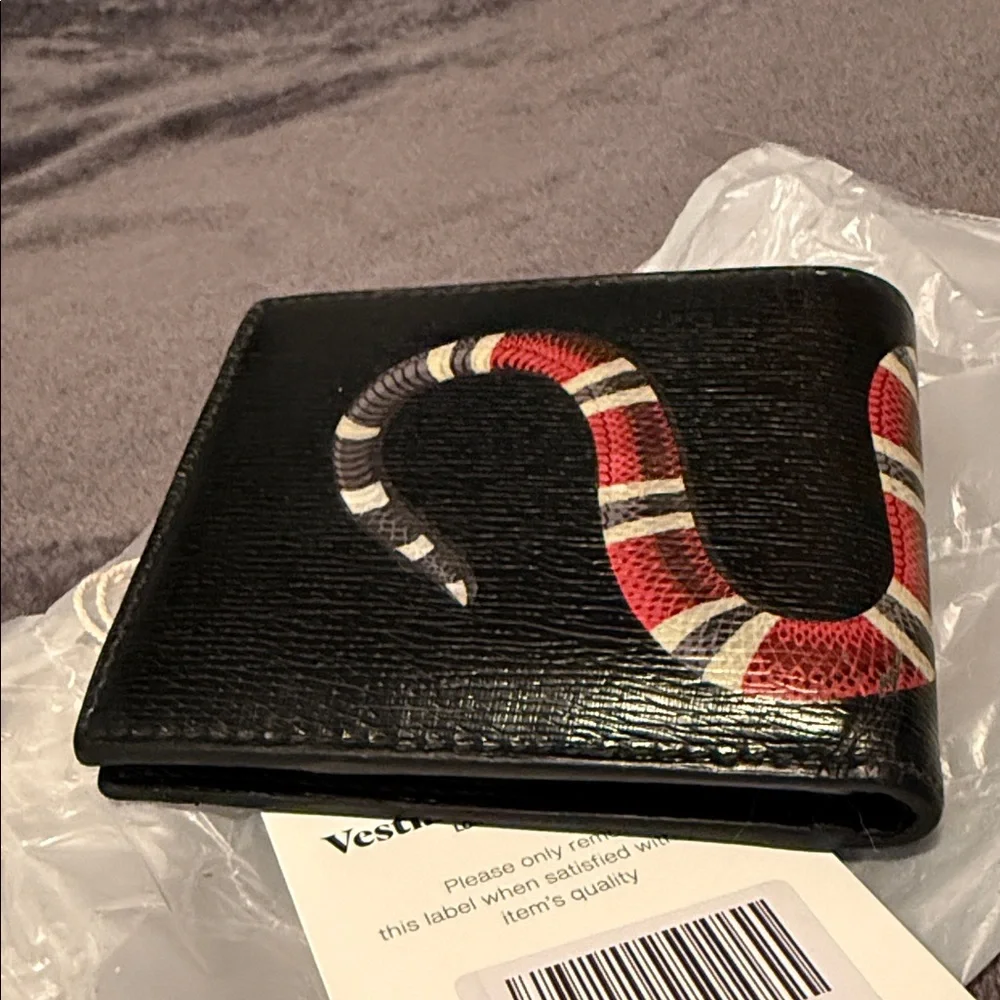 Gucci Black Leather Wallet w/ Kingsnake Motif
